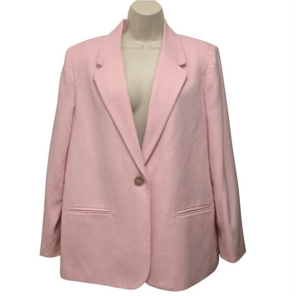 Vintage Sag Harbor Petite 14P Pink Wool Blend Oversized Blazer 90s Jacket - Picture 1 of 6
